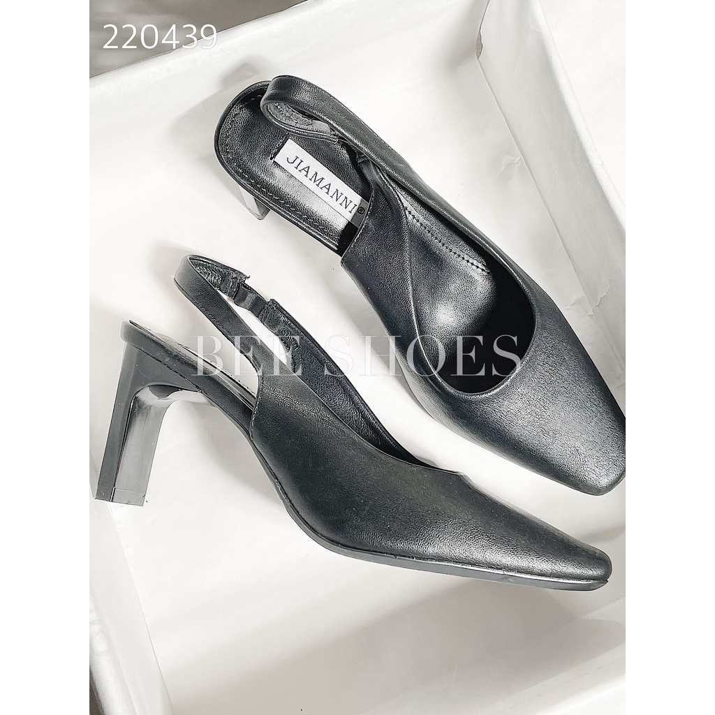 SỤC NỮ BEESHOES MŨI VUÔNG - SỤC NỮ MŨI VUÔNG GÓT TRỤ CAO 7 PHÂN SẴN MÀU ĐEN - KEM 220439
