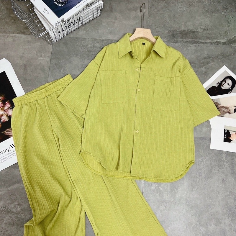 Sét đũi gân sơ mi  quần suông  Bigsize