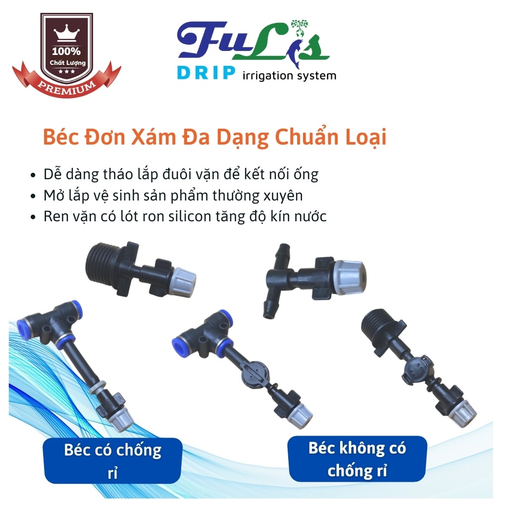 Béc Tưới Phun Sương 1 Hướng Xám Nhựa, Chân Nối Tê, Chân Ren Giá Rẻ Chính Hãng - Sinh Thái Nông Nghiệp FuLis