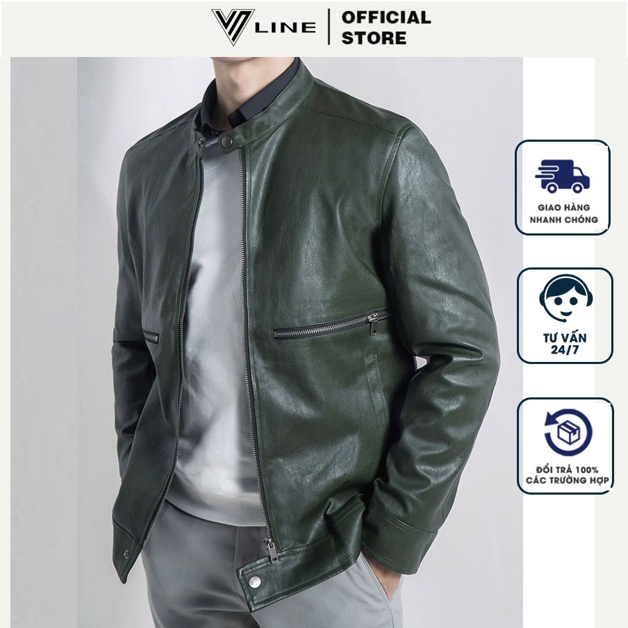 Áo khoác da nam trơn lót dù khóa kéo cao cấp - VNLINE