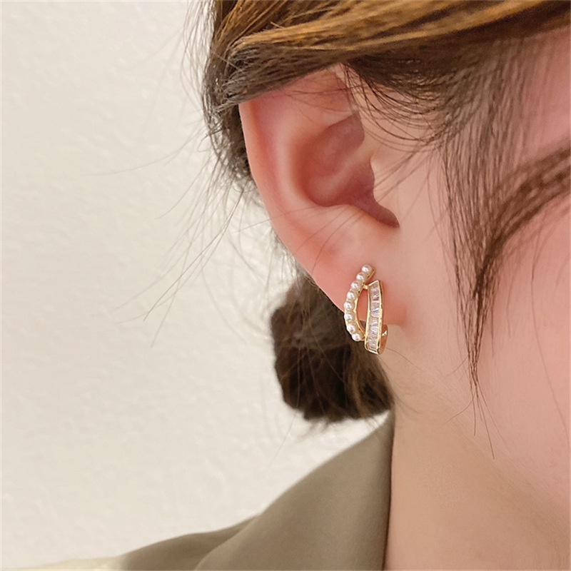 Bông Tai Mạ Bạc Hai Lớp Đính Ngọc Trai Nhân Tạo 2022