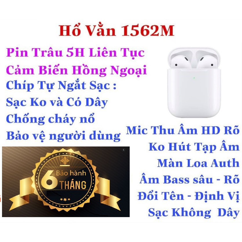 ⚡AIRPODS 2 Hổ Vằn⚡Tai Nghe Bluetooth Hổ Vằn 1562M Checkseting Cao Cấp - Chip Louda - Đổi Tên & Định Vị Bảo Hành 6 Tháng