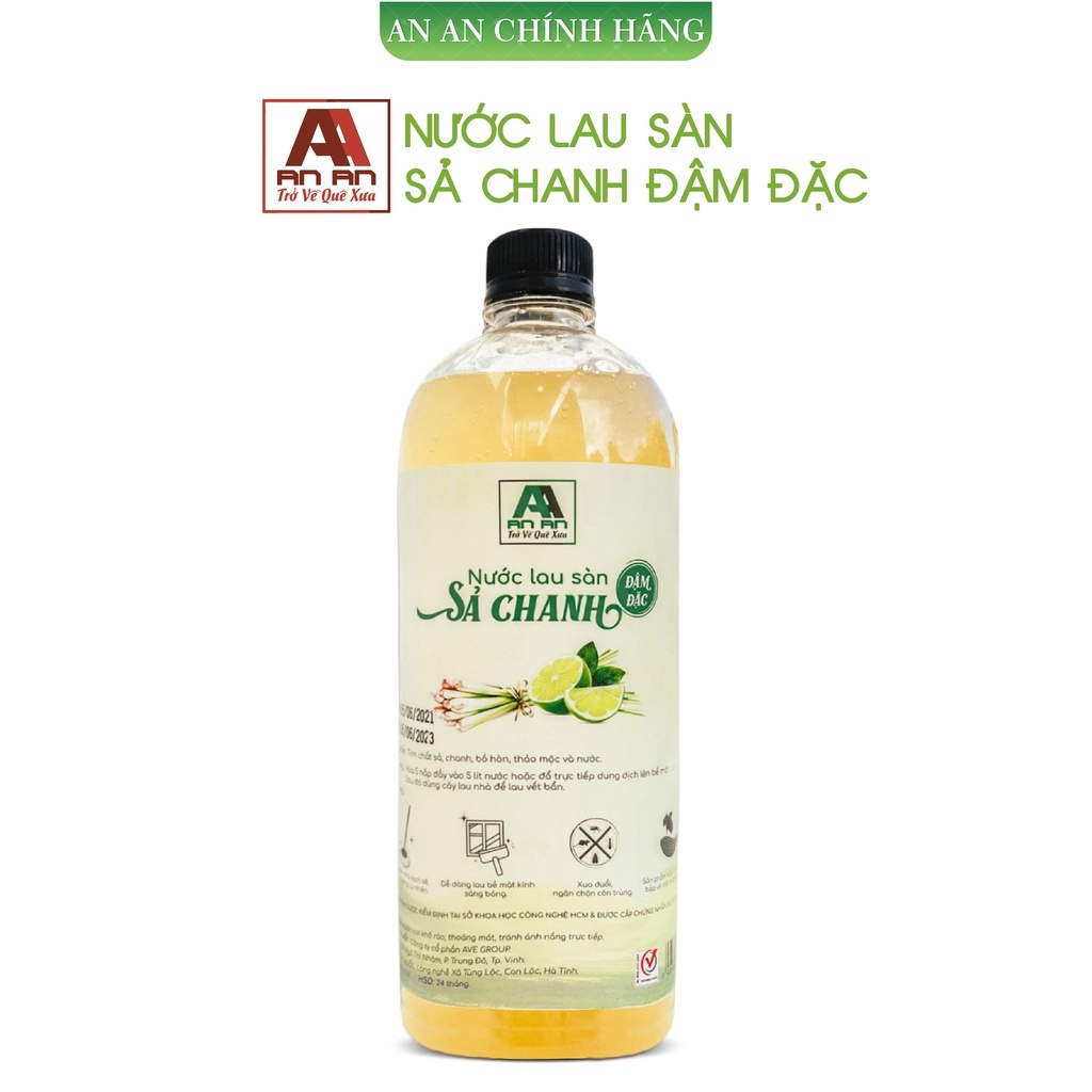 Nước lau nhà thơm mùi sả chanh, Nước lau sàn đuổi muỗi và côn trùng tinh dầu Sả chanh  đậm đặc AN AN 1000ml