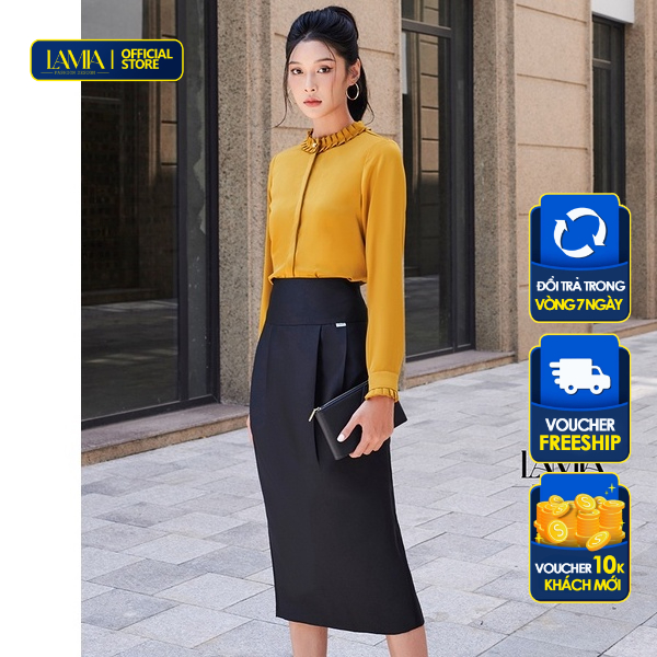 Váy công sở Lamia Design LV114 màu đen vải tafta dáng bút chì dài cao cấp