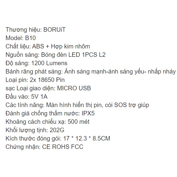 Đèn pin đội đầu cao cấp BORUiT B10 pha lớn 67mm LED công suất cao XM-L2 siêu sáng siêu xa đi săn hay câu cá tuyệt vời