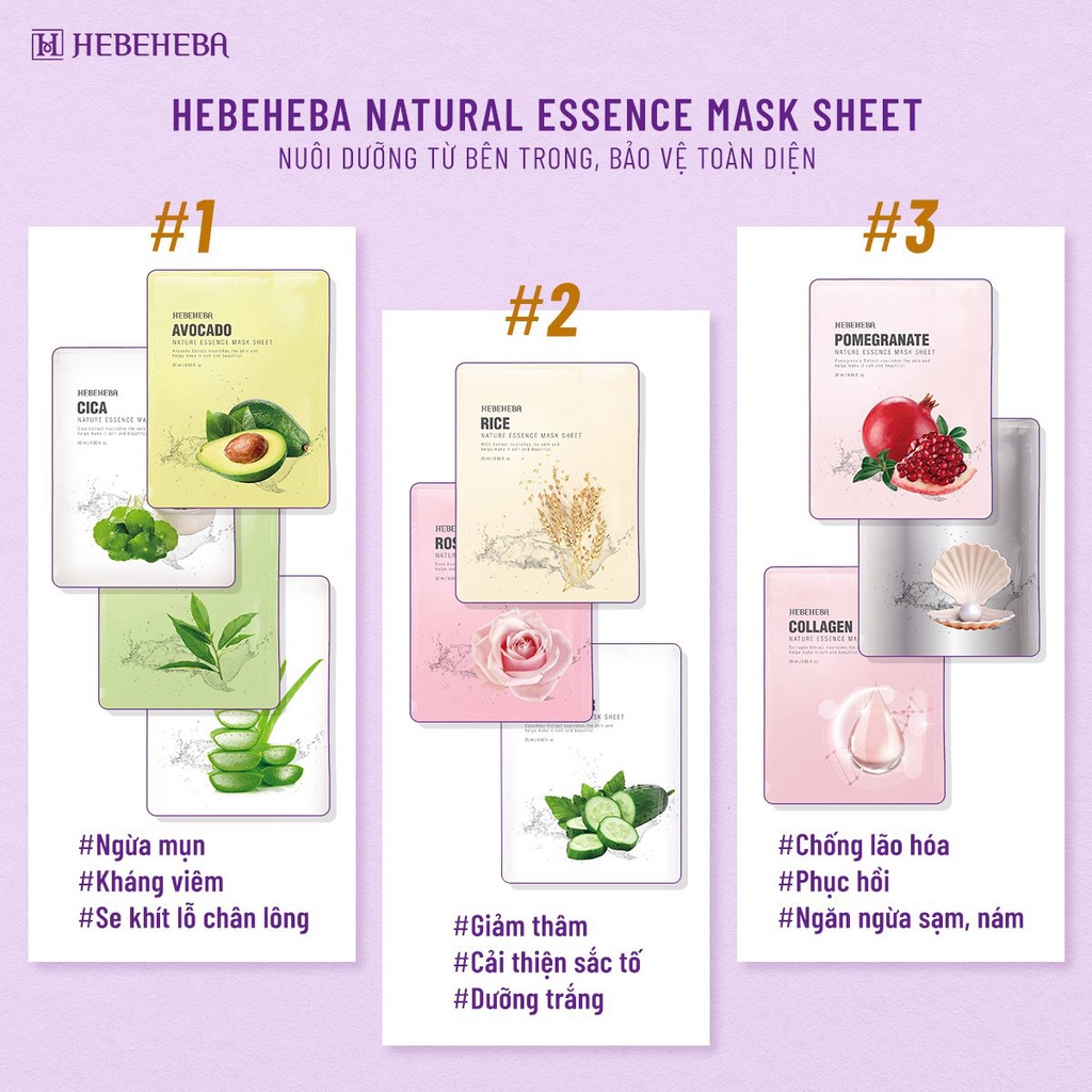 Mặt Nạ Dưỡng Da Chiết Xuất Từ Thiên Nhiên Hebeheba Natural Essence Mask Sheet 25ml