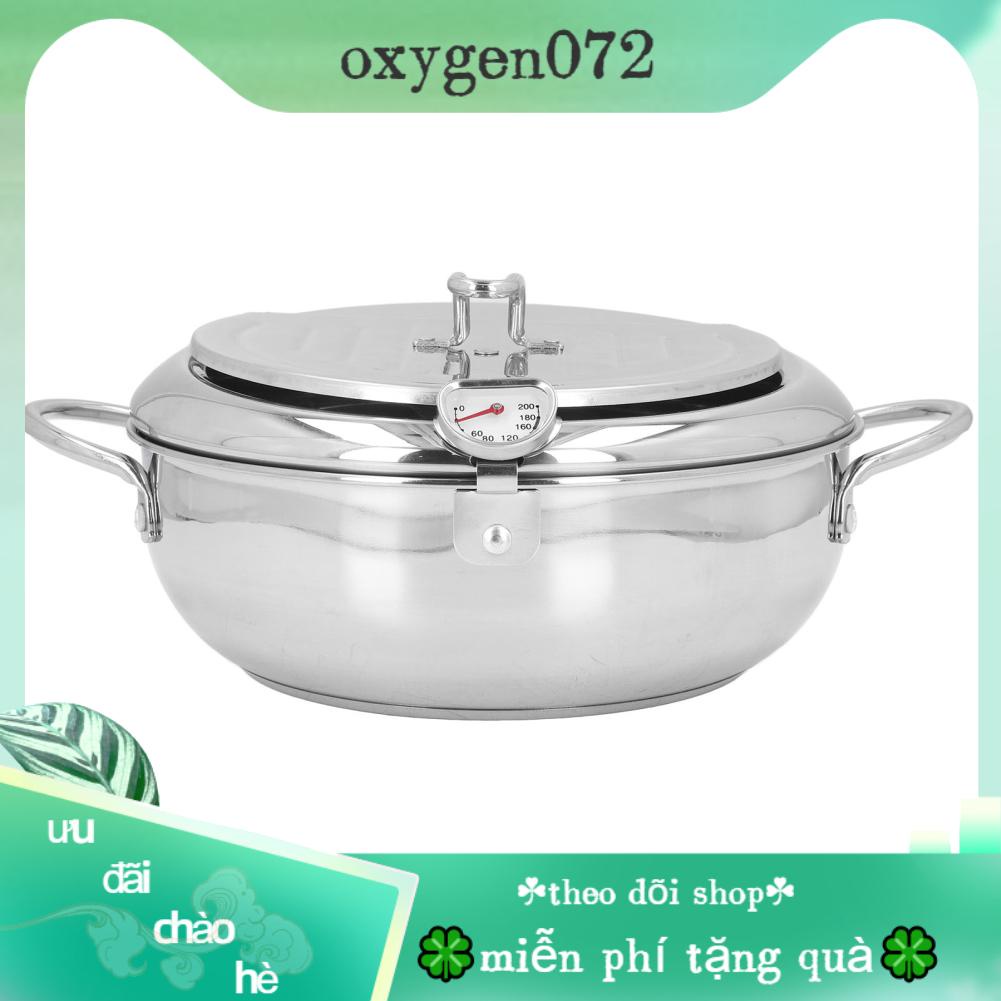 Oxygen072 Nồi chiên không gỉ Tempura nhỏ của Nhật Bản sâu bằng thép có ngăn thoát dầu kiểm soát nhiệt độ cho cá gà kiểu Pháp