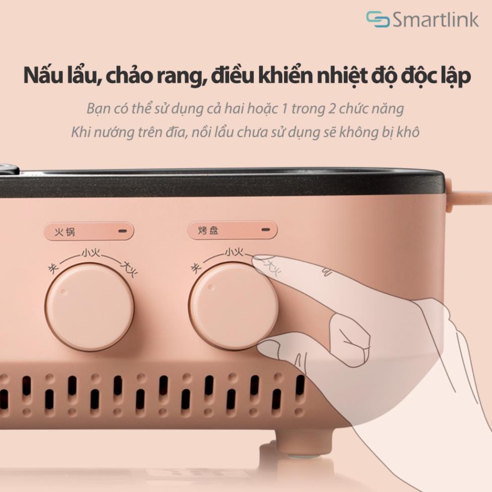 Bếp Lẩu Nướng 2 Ngăn BEAR C12D1, Bếp Điện Đa Năng Công Suất 600W ( Màu Hổng)