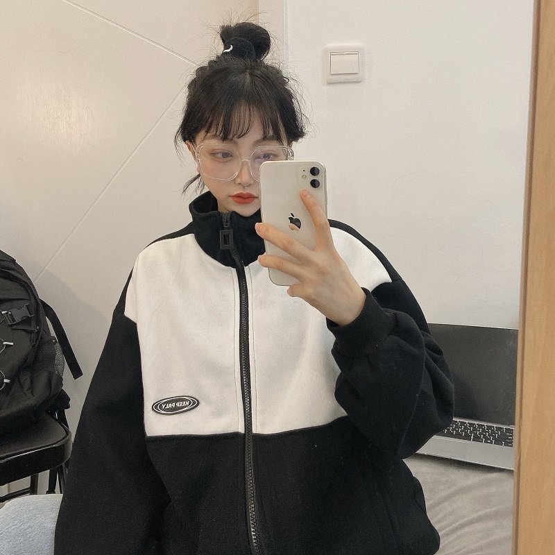 Áo khoác nỉ ấm phối màu đen trắng from to đẹp chuẩn ảnh mã 18 | BigBuy360 - bigbuy360.vn