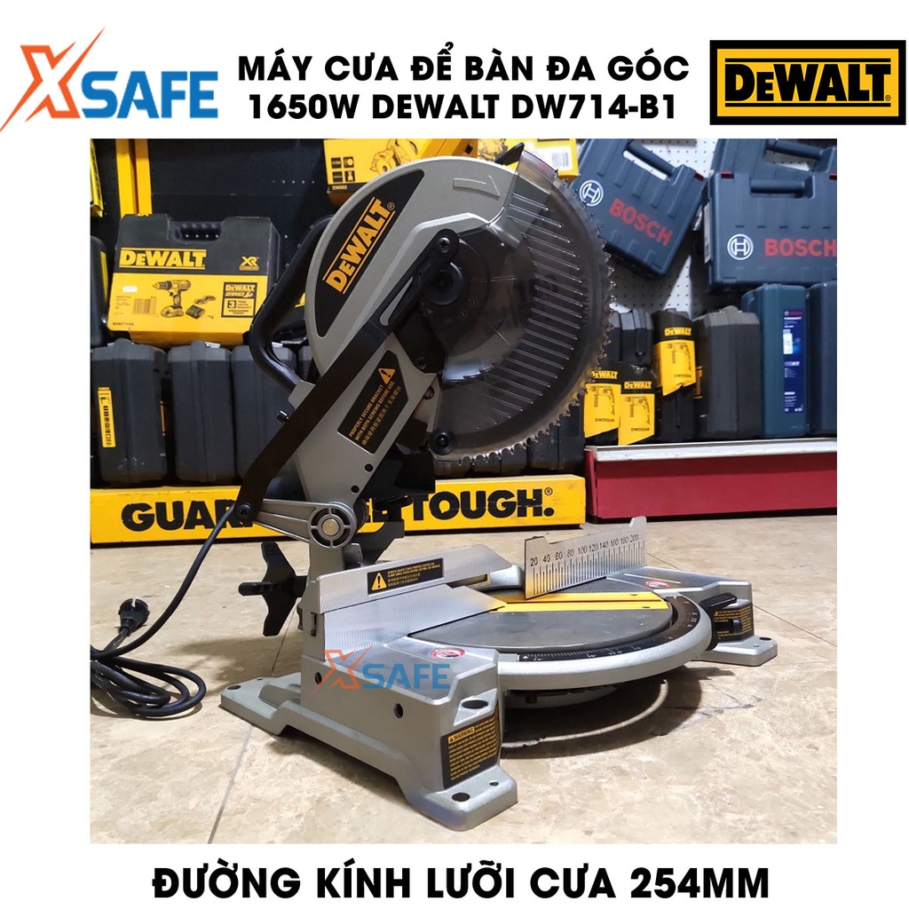 Máy cắt nhôm DEWALT DW714-B1 Máy cắt sắt/gỗ để bàn đa góc 1650W, đường kính lưỡi 254mm, tốc độ không tải 5000v/p [xsafe]