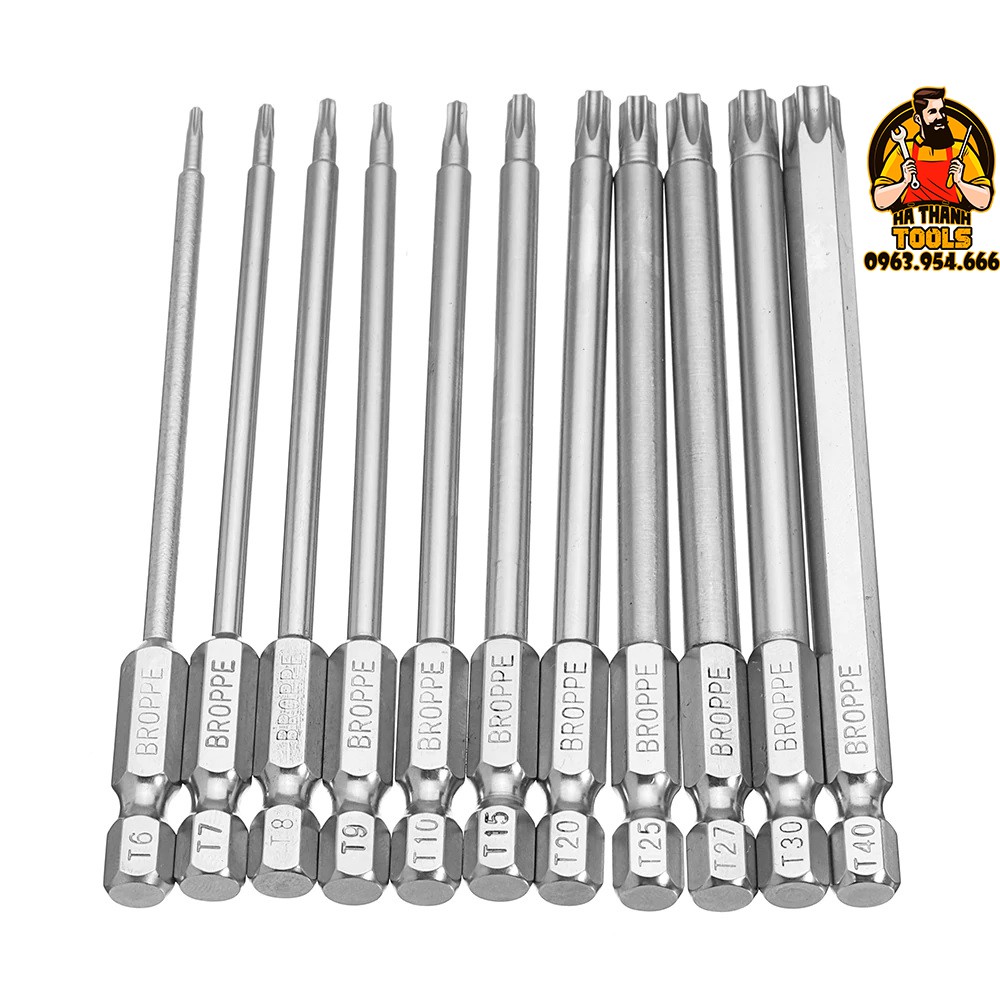 Bộ 11 Mũi Bắn Vít Hoa Thị BROPPE Chuôi Lục Giác Dài 100mm Cho Khoan Pin, Khoan Điện