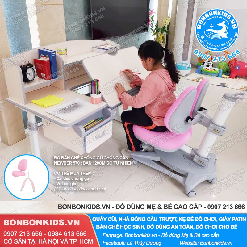 Bộ bàn ghế học sinh chống gù chống cận Newber G570 cao cấp (120cm Gỗ tự nhiên) | BigBuy360 - bigbuy360.vn