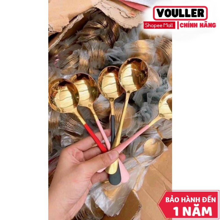 Set 5 Thìa Vouller Inox Mạ Vàng Sang Trọng- Muỗng Cà Phê Hình Tròn, Muỗng Múc Kem Muỗng Cà Phê Bằng Thép Không Gỉ