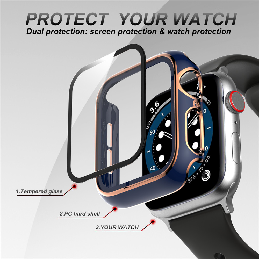 Vỏ bảo vệ màn hình cho Apple Watch Case Cover 44mm 40mm 42mm 38mm, Bảo vệ toàn diện Lớp phủ kính cường lực cho iwatch SE 6 5 4 3 2 1