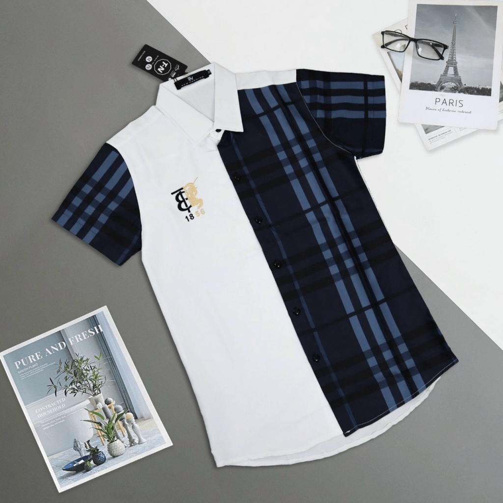 Áo sơ mi nam phối nửa sọc thêu logo phong cách bảnh bao sang trọng đẳng cấp [NEW UNISEX]