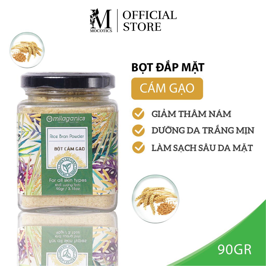 Bột cám gạo nguyên chất Mocotics đắp mặt nạ dưỡng da trắng mịn, giảm nám 100Gr