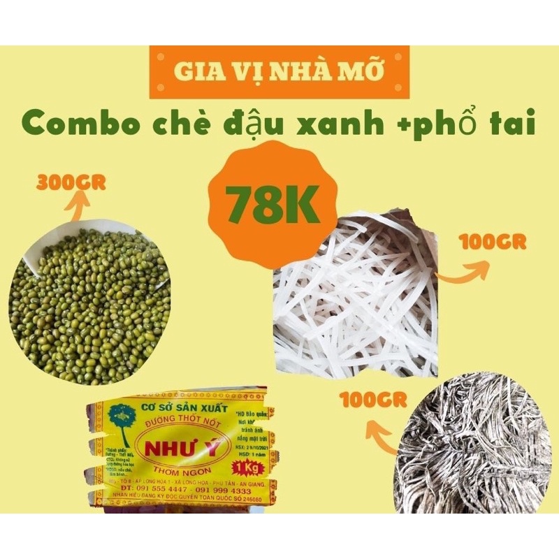 COMBO GIẢI NHIỆT(HẠT ĐẬU XANH +PHỔ TAI +ĐƯỜNG THỐT NỐT +BỘT KHOAI )