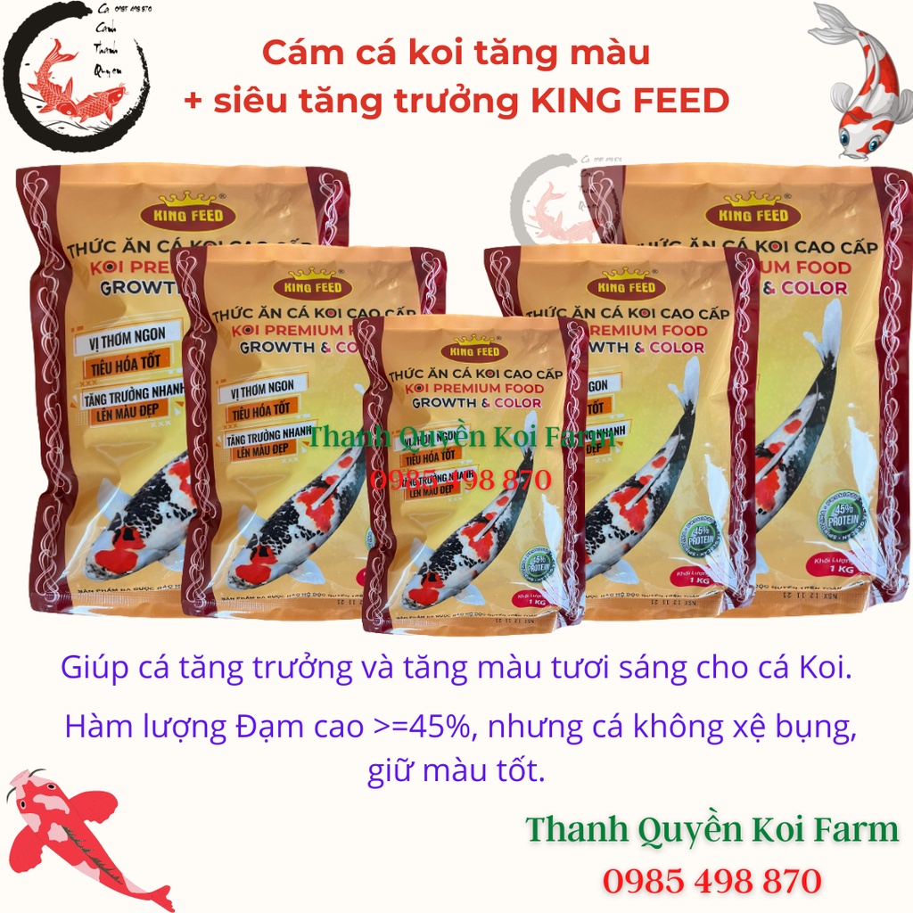 Cám cá koi thức ăn cá koi tăng màu và siêu tăng trưởng KING FEED gói lẻ dùng thử 300G