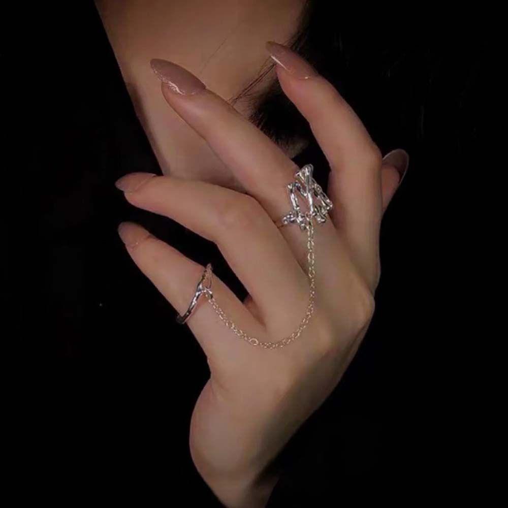 Nhẫn Đeo Ngón Tay Dạng Tua Rua Thời Trang Dự Tiệc|Nhẫn Hở Phối Dây Xích Kim Loại Nhiều Màu Sắc Cá Tính