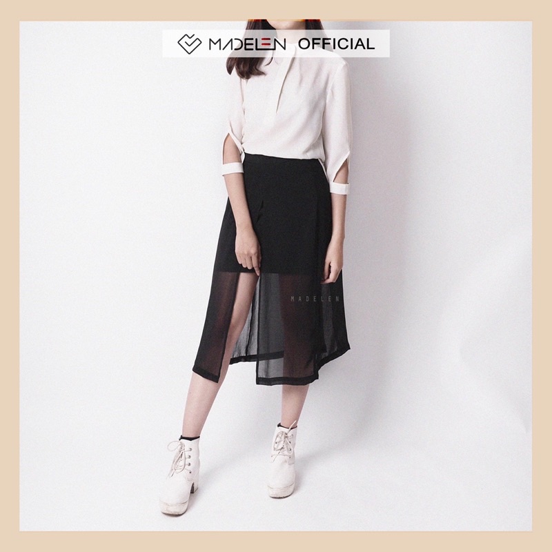 Chân váy xẻ dài nữ MADELEN vải chiffon màu đen