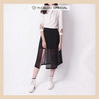 Chân váy xẻ dài nữ MADELEN vải chiffon màu đen