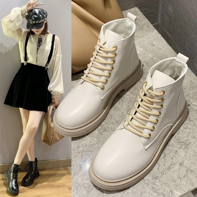 Boot nữ, bốt da nữ ulzzang đế bằng buộc dây chất da lì mềm trẻ trung cá tính | WebRaoVat - webraovat.net.vn