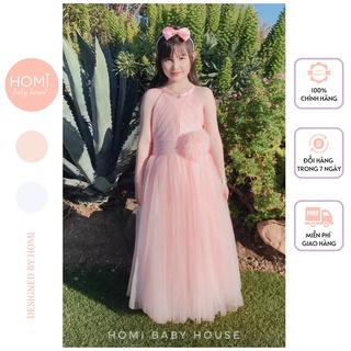 Váy yếm HOMI BABY HOUSE 2 dây hở lưng đính hoa đá trắng/hồng váy công chúa cho bé dự tiệc dạo phố