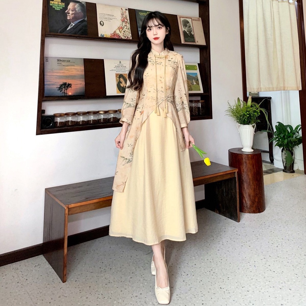 Đầm Sườn Xám Dáng Dài Ôm Eo Cài Khóa Cỡ Lớn Phong Cách Trung Hoa Cổ Điển Thời Trang Mùa Thu Hàng Mới Cho Bạn Gái Mùa Thu 10.6