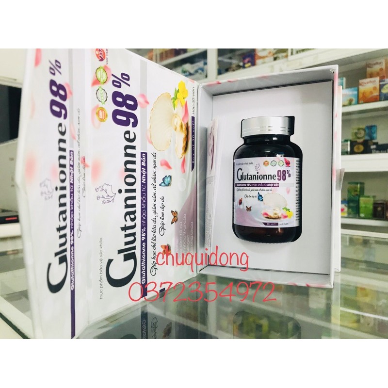 Glutathion ,viên uống trắng da Glutanionne 98% hộp 30 viên