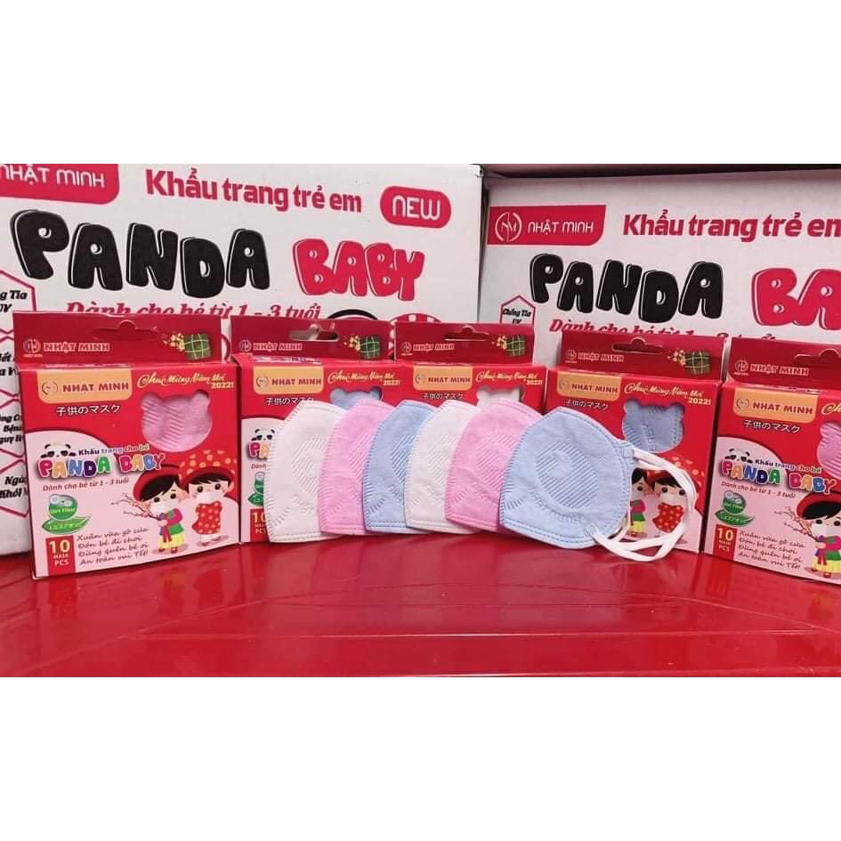 Khẩu trang y tế 3 lớp kháng khuẩn gấu panda bé trai bé gái 1 bịch túi 10 chiếc màu trắng, xanh, hồng cho trẻ từ 1-3 tuổi