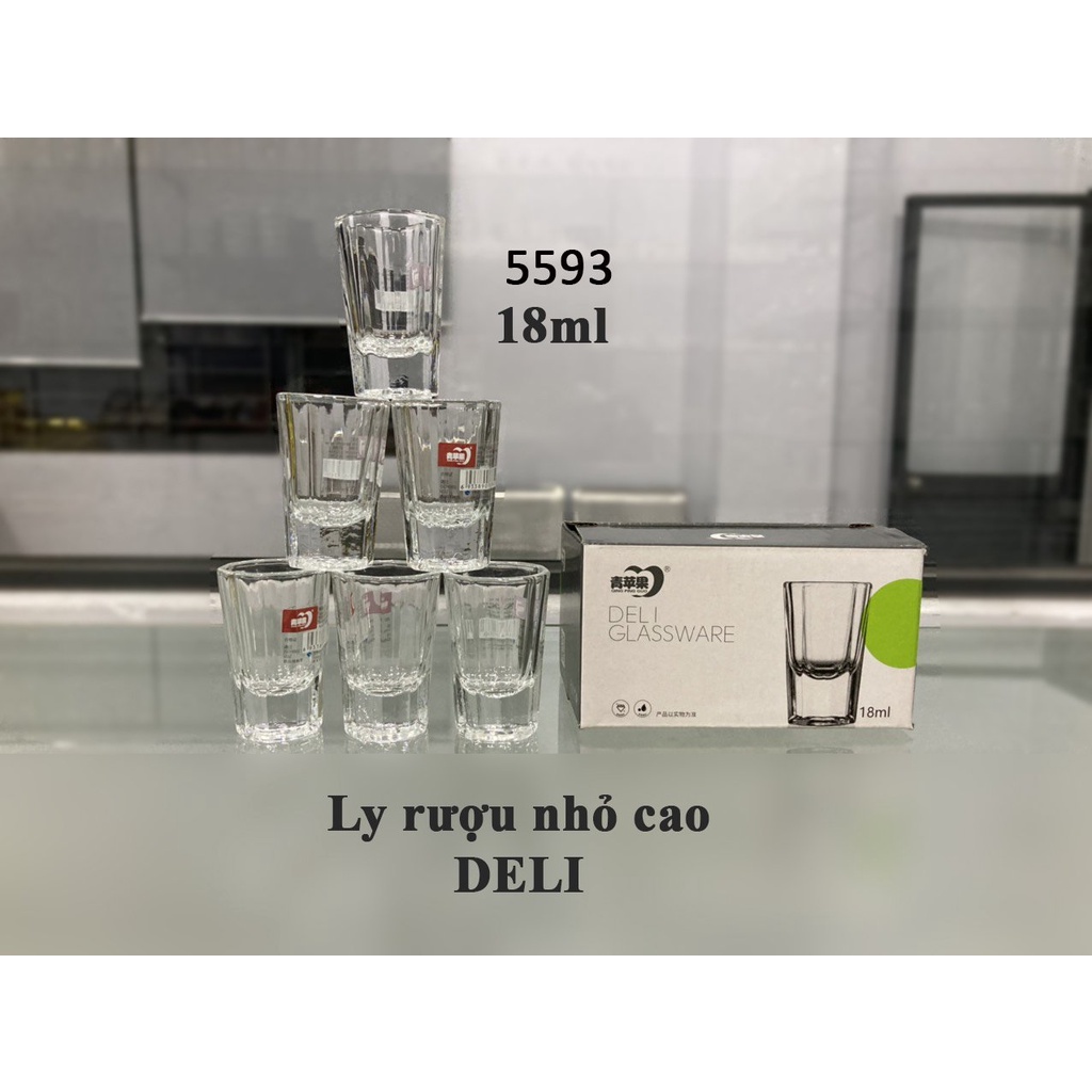 Hộp 6 ly rượu sọc nhỏ cao 18ml DELI 5593 , bộ 6 ly ruống rượu sọc nhỏ đáy dày