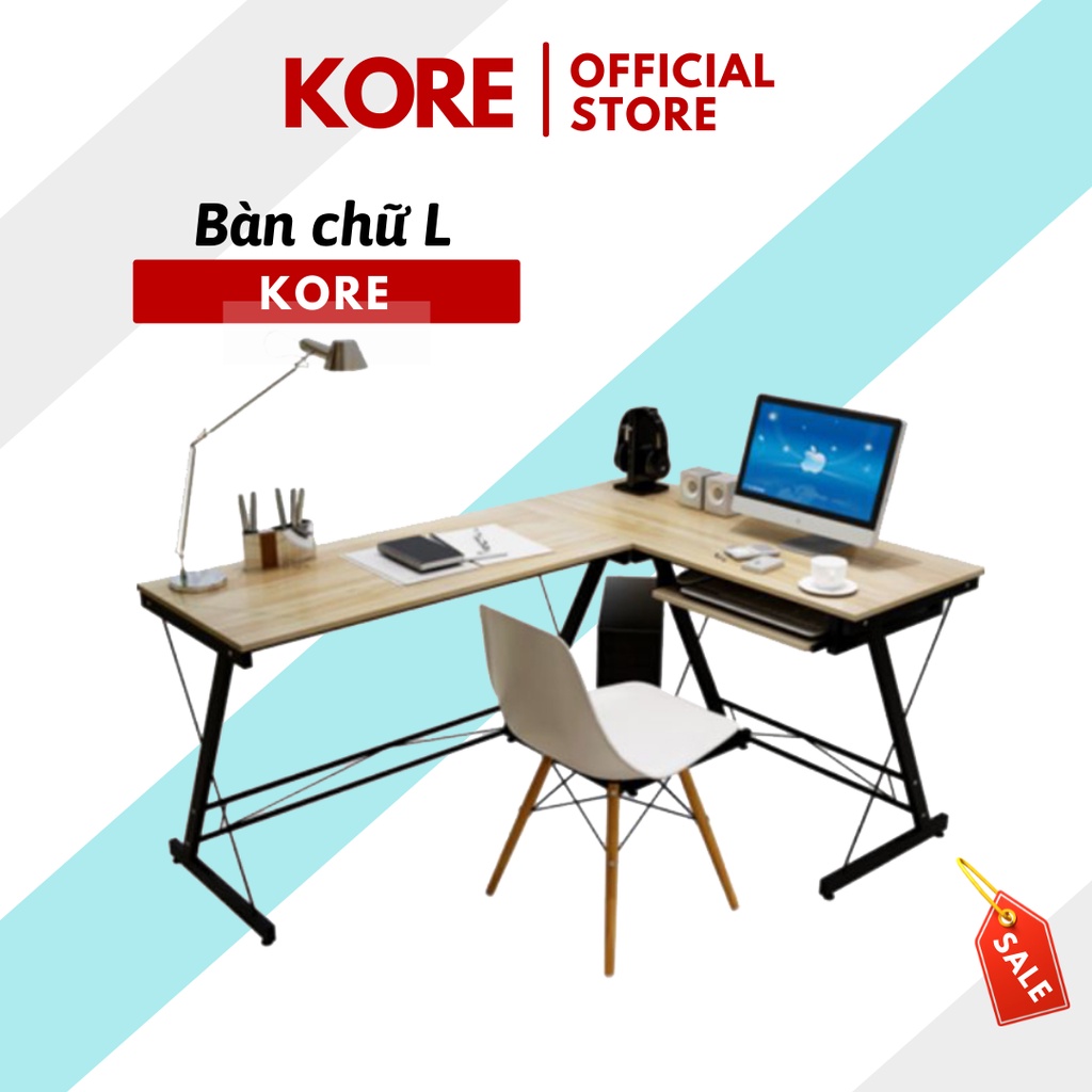Bàn chữ L gỗ bàn chân chéo SC bằng sắt - Bàn đặt góc tường làm việc tiết kiệm diện tích đẹp và đơn giản