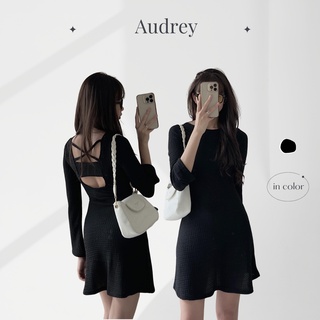 V5881 váy chữ a dài tay audrey chất thun co giãn lưng cut-out đan dây