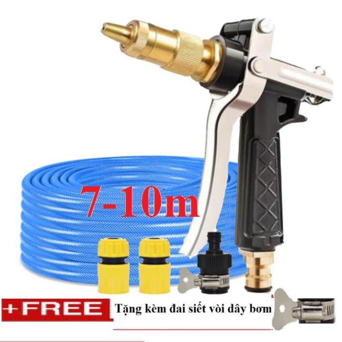 ❤️ Bộ dây vòi xịt nước rửa xe, tưới cây . tăng áp 3 lần, loại 7m, 10m 206236 đầu đồng,cút,nối nhựa đen+ tặng đai [SKM]