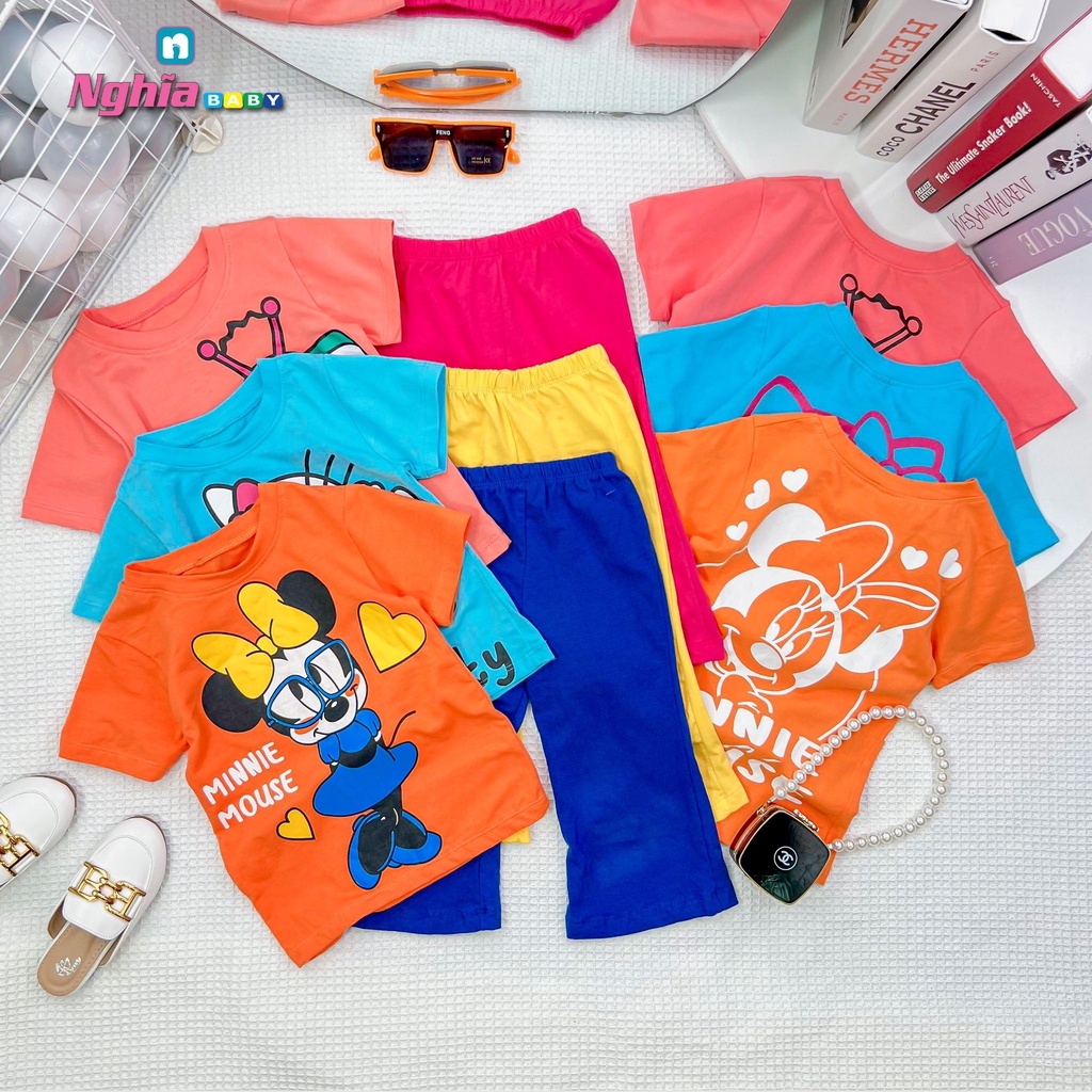 NGHĨA BABY Đồ bộ quần áo thun quần suông cotton dành cho bé gái mặc nhà mùa hè