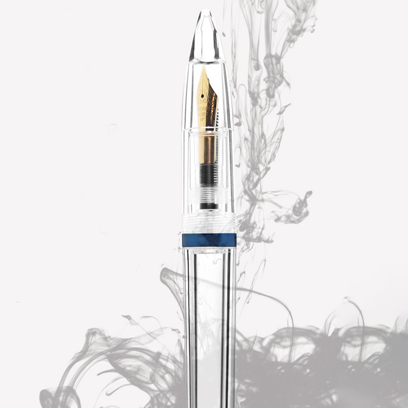 2pcs 0.5mm Nib Fountain Pen with Eyedropper High Capacity Transparent Pens Office School Supplies - Blue & Red