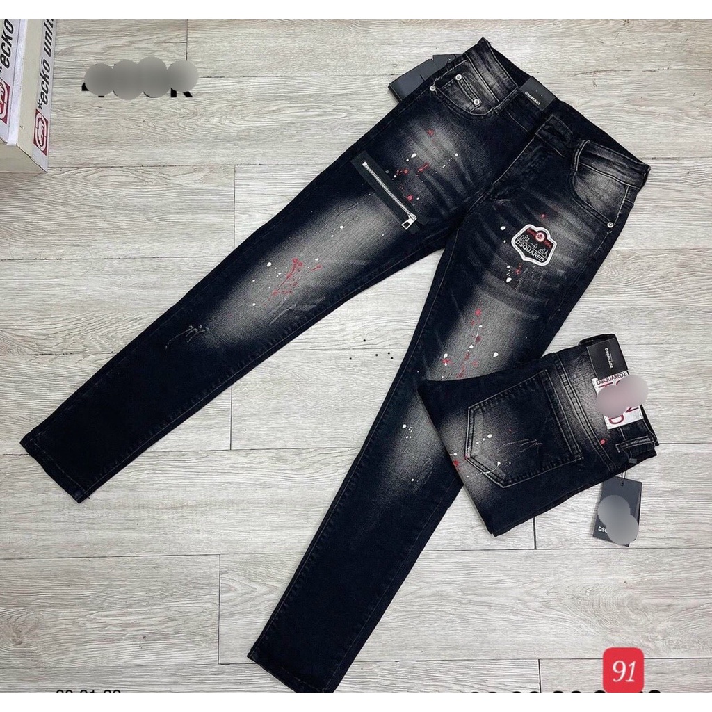 Quần jean nam màu xanh,đen rách xước co dãn 4 chiều in thêu đẹp phong cách trẻ trung TCS 91