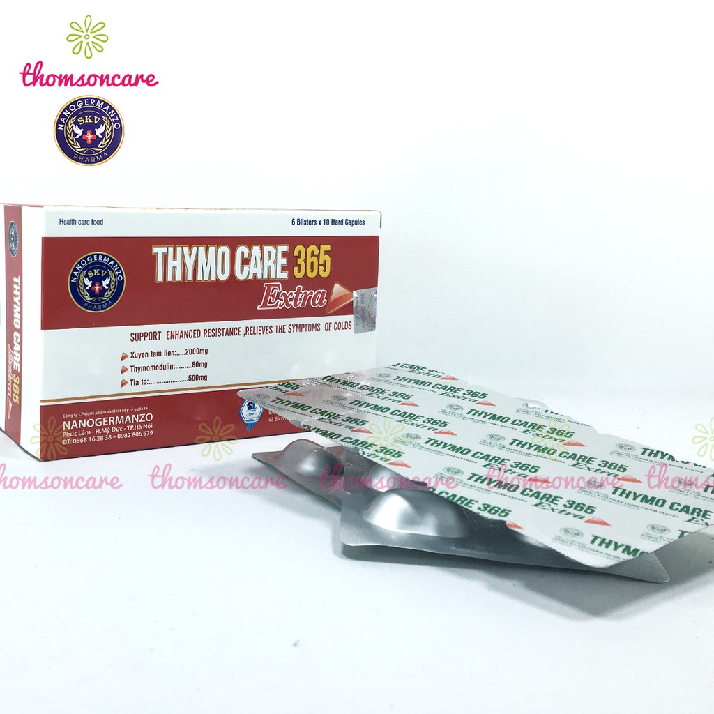 Xuyên tâm liên tăng cường miễn dịch Thymo Care Hộp 60 viên có thêm Thymodulin và tía tô tăng sức đề kháng