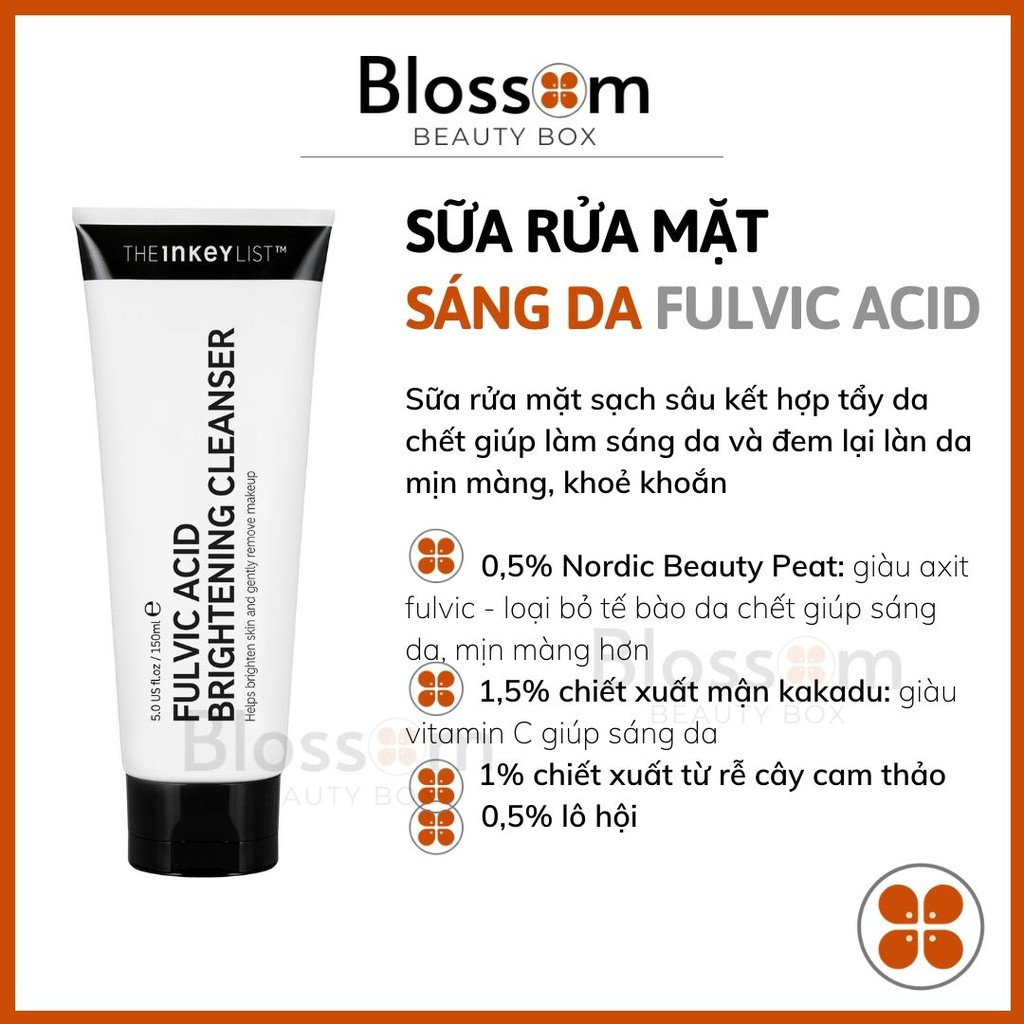 Sữa rửa mặt sáng da FULVIC ACID The Inkey List Brightening Cleanser 150ML