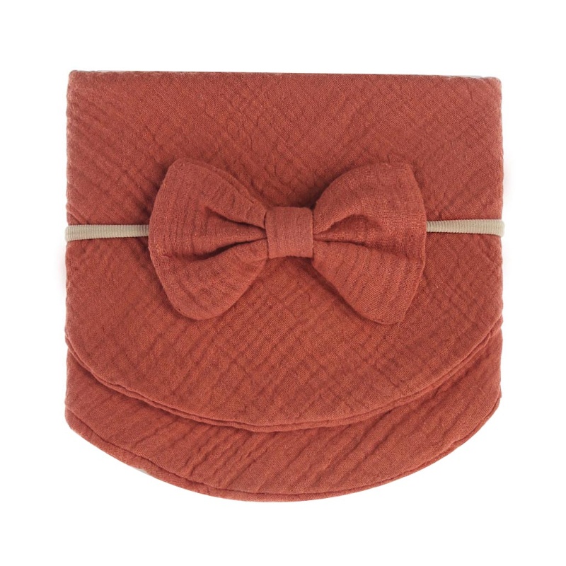 Set 2 Yếm Ăn Cotton Trơn Thấm Hút Đa Năng Kèm Băng Đô Dành Cho Bé