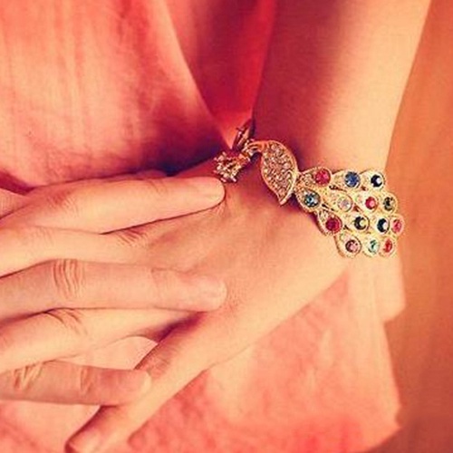 Vòng tay hợp kim đính đá đá màu kiểu dáng sang trọng cho nữ