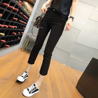 Spot New Women's High-Waist Ripped Jeans Cropped Pants Summer Thin Straight Loose Slimming Pants Korean Version of Capri