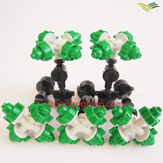 Béc phun sương màu xanh 4 hướng kèm van bù áp và chân ren pvc21mm combo 5 béc