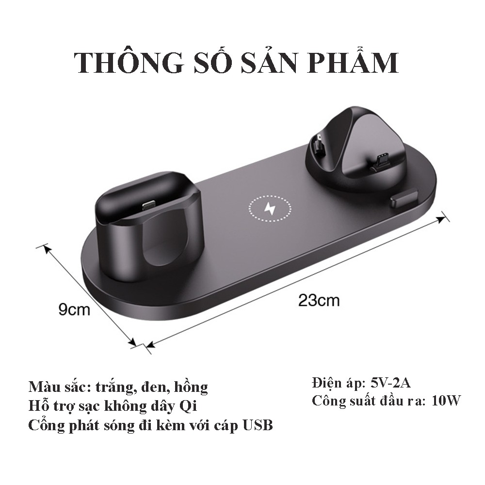 Bộ Sạc Không Dây KAW Đa Chức Năng WS5 6 in 1, Đế Sạc Đa Năng, Sạc Nhanh, Đa Cổng, Tiện Lợi, Tích Hợp Sạc Thông Minh