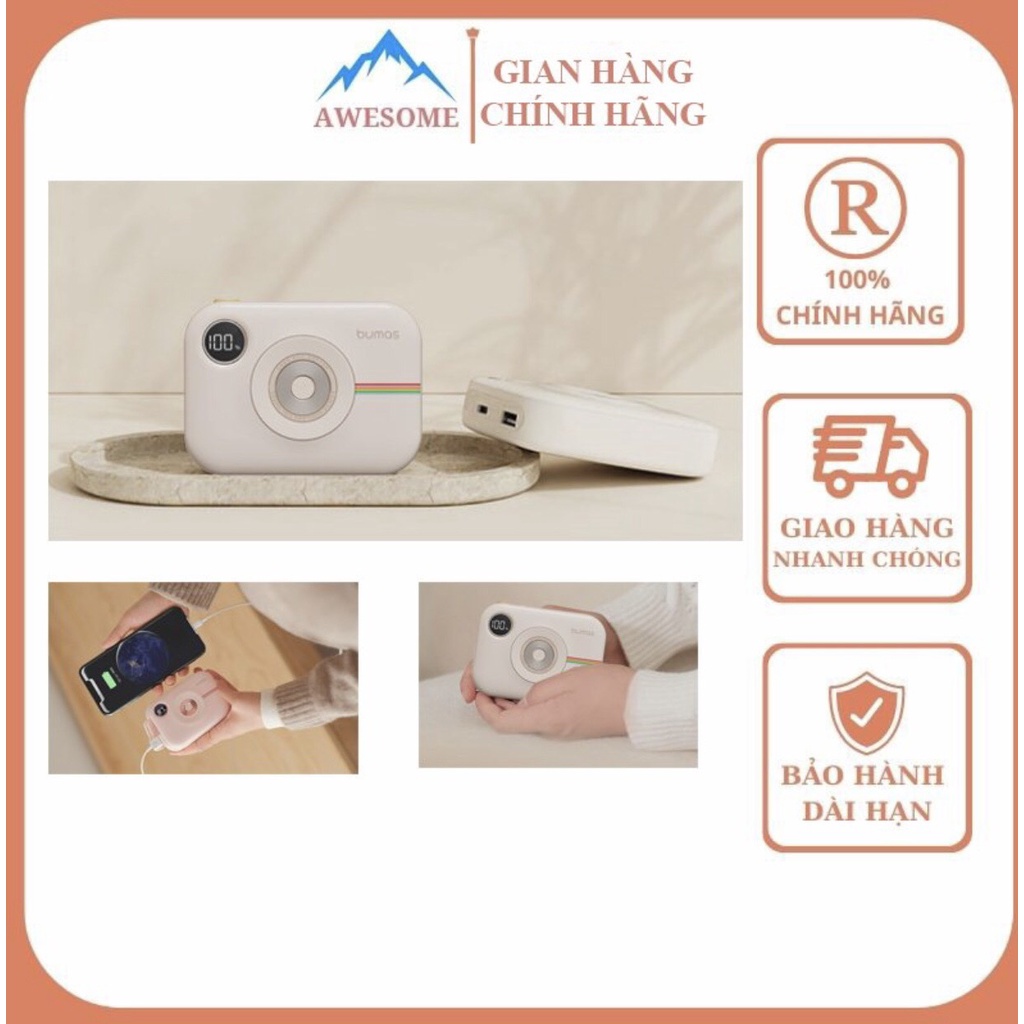Máy Sưởi Mini Kiêm Sạc Dự Phòng 10000mAh BUMAS BW02, Màn Hình Hiển Thị Kỹ Thuật Số, Kiểm Soát Nhiệt An Toàn
