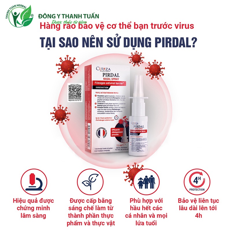 [Bộ đôi bất hoạt virut nhập khẩu Châu Âu] Chai xịt mũi PIRDAL Nasal Spray 15ml Pháp và Chai xịt mũi VIRALEZE 10ml Úc