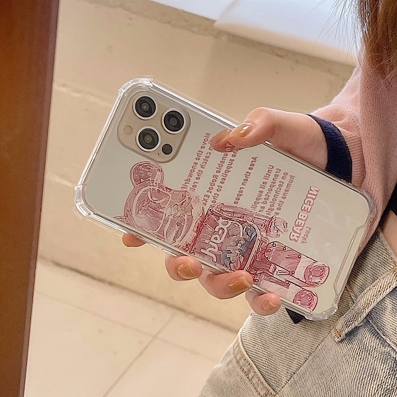 Ốp điện thoại tráng gương họa tiết khối xếp hình gấu cho iPhone13 ProMax 11 12