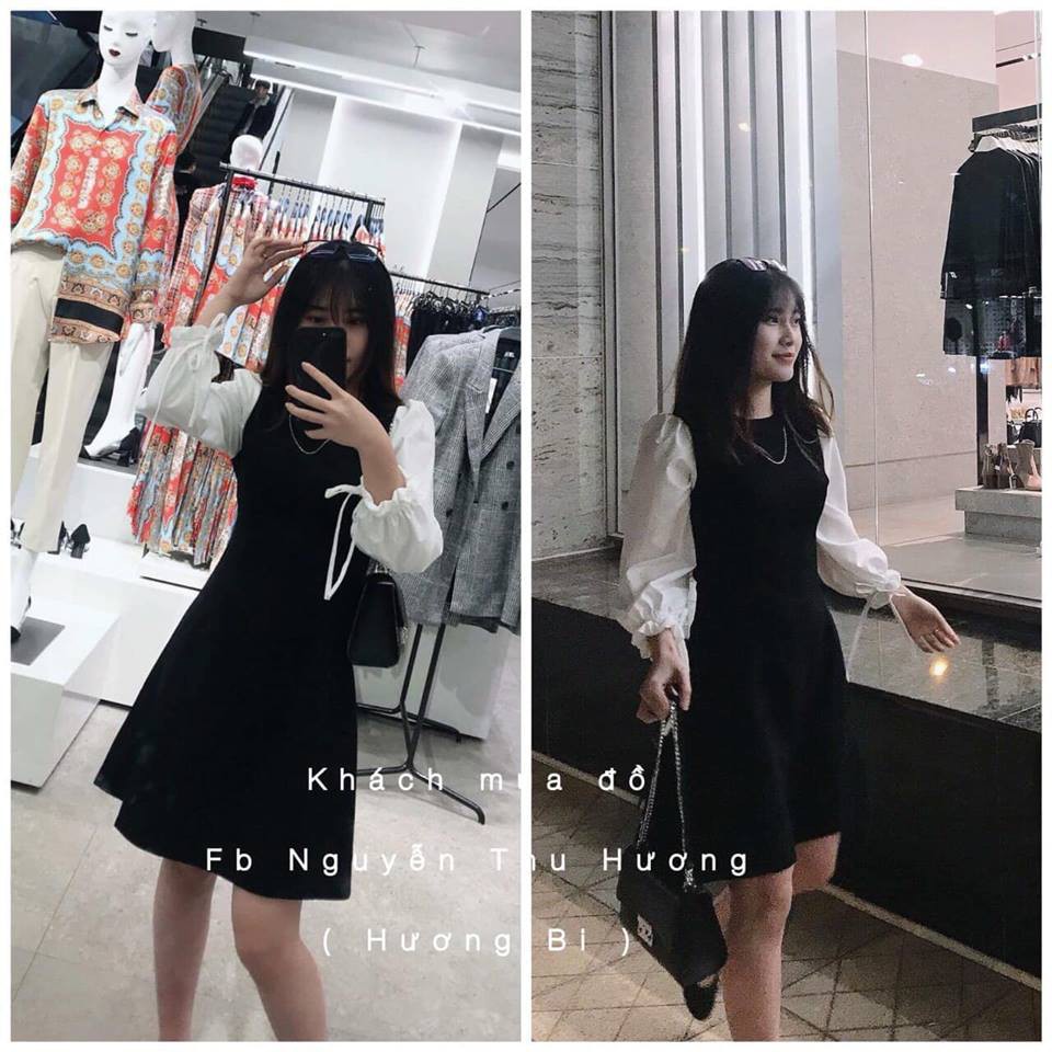 VÁY XUÔNG PHỐI TAY NƠ FULL SZ