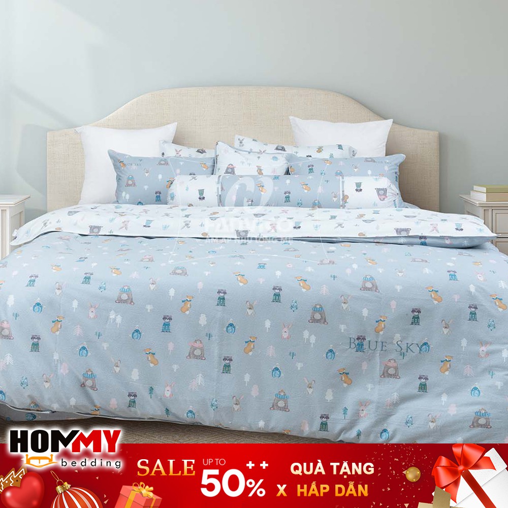 🍁 Bộ Chăn Ga Gối 🍁 Hanvico Blue Sky DL182 vải cotton cao cấp (bán lẻ ga chun / vỏ chăn / đôi vỏ gối)