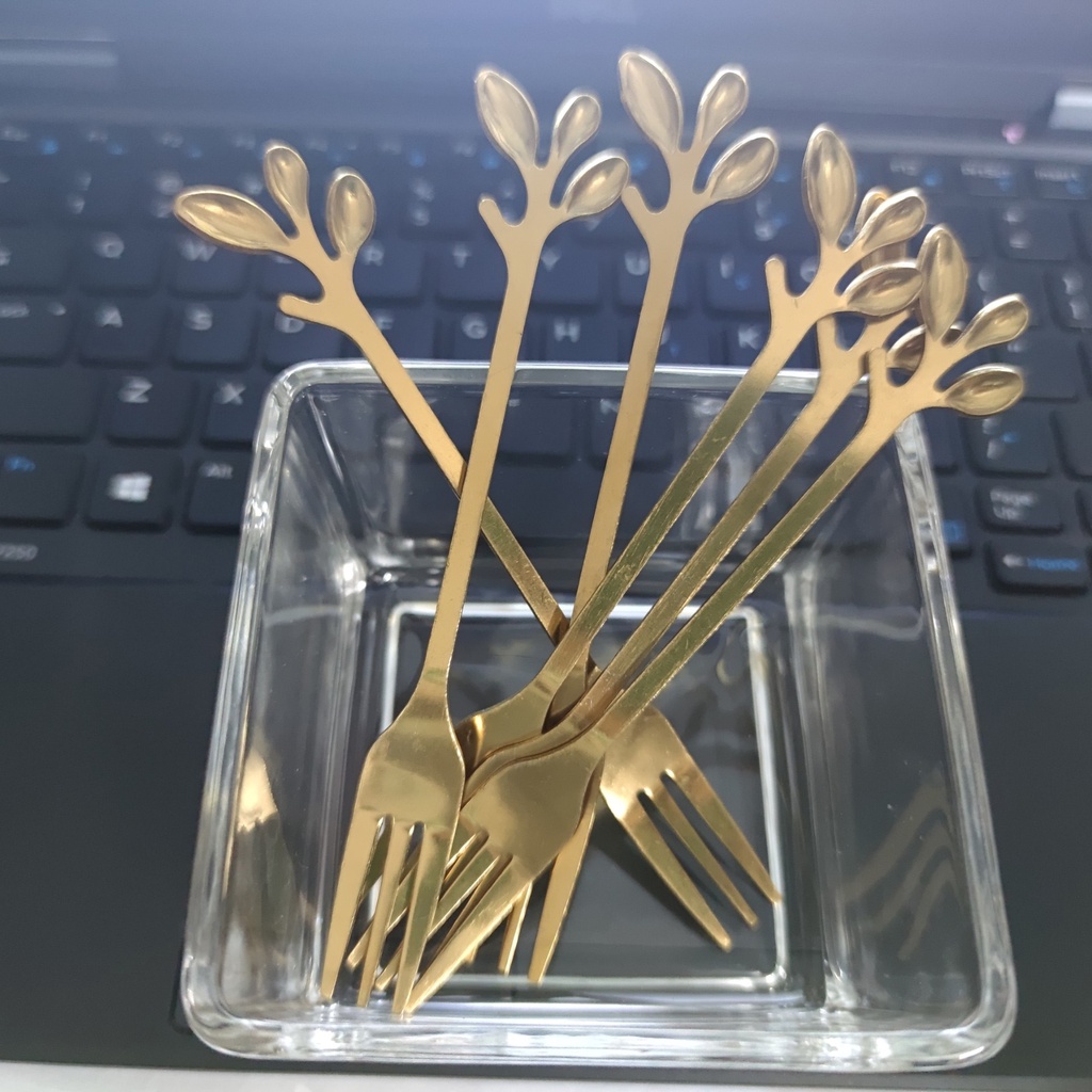 Set nĩa ăn hoa quả, bộ dĩa decor bàn ăn màu vàng đẹp mắt tiện lợi